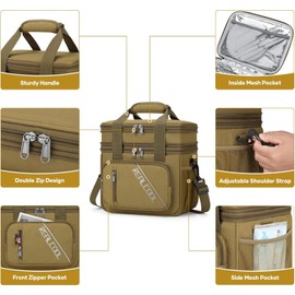 Bolsa de Almuerzo RealCool, Caja de Almuerzo Térmica para Hombres y Mujeres, Nevera Flexible Antifugas de Doble Compartimento con Correa Ajustable, Lunchbox Reutilizable para Trabajo, Viajes y Camping