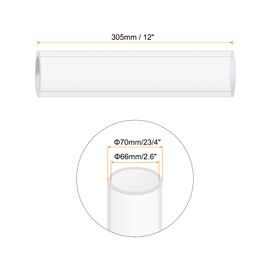 Rebower 12" Clear Plastic Rigid Pipe 66mm ID x 70mm OD (2.6" ID x 2 3/4" OD) Acrylic Round Polycarbonate Tubing, [for Plumbing, Hydraulics, Aquarium]