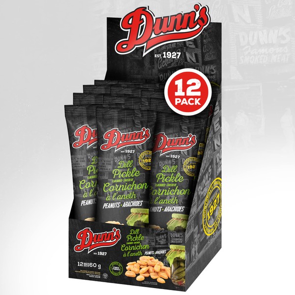 Dunn’s Famous Dill Pickle Peanuts, Roasted Dill Pickle Flavored Peanuts, Rich in Fiber, Iron and Unsaturated Fats, Jumbo Runner USA Quality Whole White Peanuts, Heart-Healthy Snack Pack