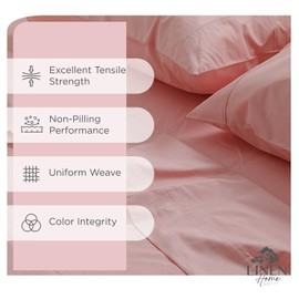 Linen Home 100% Cotton Percale Sheets Queen Size, English Rose, Deep Pocket, 4 Pieces Sh...