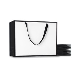 YACEYACE White and Black Gift Bags Bulk, 20Pcs 16"x6"x12" Extra Large White Gift Bags with Ribbon Handles, Paper Bags for Shopping, Party, Birthday