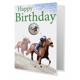 AK Giftshop Horse Racing Birthday Card With Badge
