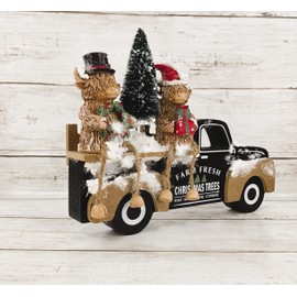 AGD Christmas Decor - Highland Scottish Cow Vintage Truck Figurine Decor