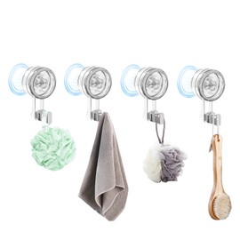 Coastacloud 4 Pack Removable Vacuum Suction Cup Hooks Clear, Twist-Lock Sticky Suction, Heavy Duty for Shower Wall, Glass & Tile, No Drilling, Ideal Bathroom Suction Hooks for Towels, Loofah, Wreaths