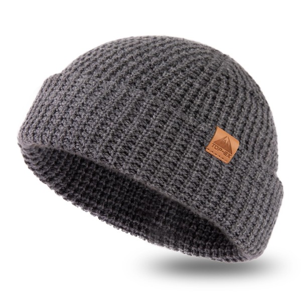 80% Merino Wool Waffle Knit Fisherman Beanie Watch Cap Dual-Layer
