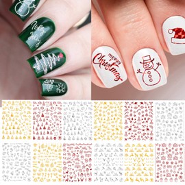 Adurself 12 Sheets Christmas Nail Art Decals Xmas 3D Nail Self-Adhesive Stickers Santa Claus Reindeer Snowflakes Snowmen for Women Girls Kids
