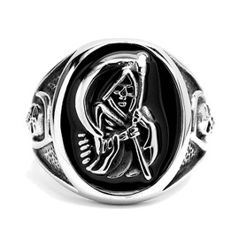 Men's Stainless Steel Casted Grim Reaper Ring with Enamel Size 9