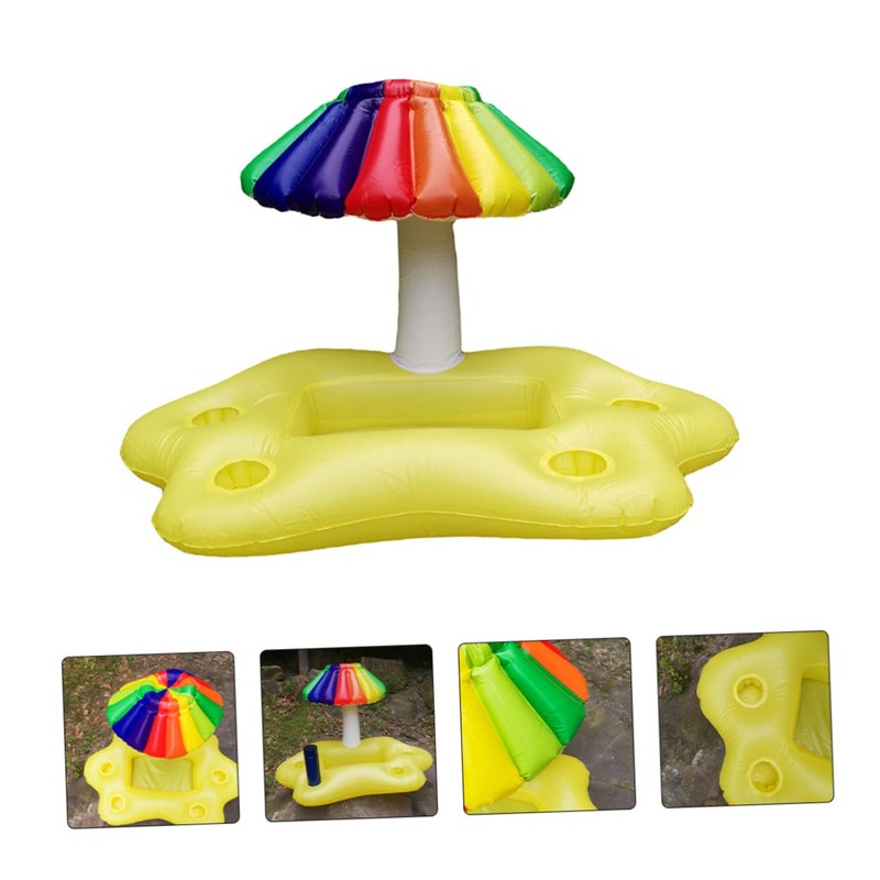Kisangel 1Pc Inflatable Rainbow Umbrella Pool Cooler Floating Drink Tray