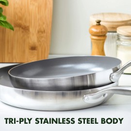Greenpan Chatham Tri-Ply Stainless Steel Healthy Ceramic Nonstick 10" and 12" Frying Pan