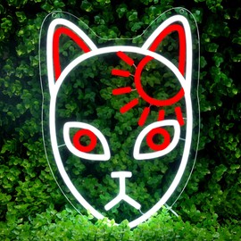 Anime Fox Face Demon Neon Sign for Wall Decor - Japanese Slayer Neon Acrylic USB Powered LED Wall Art Decor, Light Up Sign Dimmable, for Man Cave Bedroom Game Room Birthday Party 14.02" x 9.76"