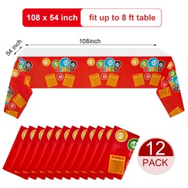 VitalCozy 12 Pcs 108 x 54 Inch Bingo Table Covers Plastic Bingo Party Decorations Bingo Theme Party Supplies Bingo Tablecloth for Birthday Celebration Events Casino Game Themed Party
