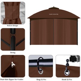 DURCOVER Gazebo Replacement Curtain, 10x12ft Universal Gazebo Curtain with Zippers for Outdoor Gazebo 4-Panel Screen Sidewalls, Brown (Curtain Only)