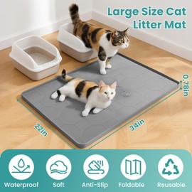 Cat Litter Box Mat, Large Silicone Cat Litter Mat, 34" X 22" Waterproof Pet Mat, Durable & Easy Clean (dark gray)