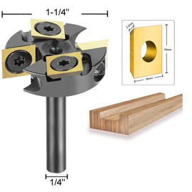 SpeTool 2+2 Flute Slab Flattening Router Bit 1/4" Shank, 1-1/4" Cutting Dia Carbide Insert Spoilboard Surfacing Bit with ATS Coating for Softwood, Hardwood, MDF
