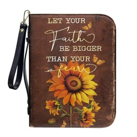 Panskyllis Sunflower Poem Leather Bible Cover Church Bag Bible Protective Book Holder Carrying Case Folder Organizer Portfolio