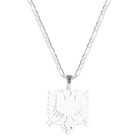 yipima 18K Gold Plated Albania Eagle Pendant Necklace for Women Men Polishing Stainless Steel Jewelry 3mm Flat Figaro Chain Necklace 18/22 inches, chain length: 22", Stainless Steel, No Gemstone