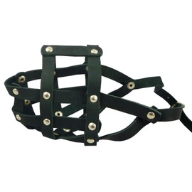 Genuine Leather Dog Basket Muzzle #105 Black - Pit Bull, Amstaff (Circumference 12", Snout Length 3.5")