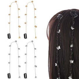 Butterfly Hair Chain, Long Tassels Hair Chains for Girls, Butterfly Hair Clips, Butterfly Hair Accessories for Children, Bride, Wedding Accessory, Pack of 4
