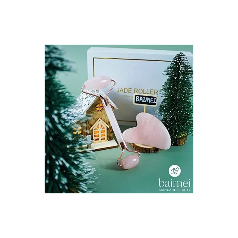 Baimei Rodillo De Jade Y Gua Sha Para Masaje Facial