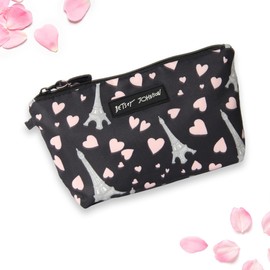 Betsey Johnson 8.5 Inch Zipper Cosmetic Pouch Small Toiletry Bag Lightweight Durable Polyester Organizer with Inner Zipped Pocket Good For Makeup Accessories and Travel Needs (Paris Love)