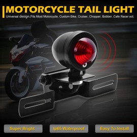 KATUR 1Pcs Red 12V Motorcycle Tail Light Brake Stop Running Light With License Plate Holder Black For Harley Bobber Chopper Cruiser Dyna Glide Sportster