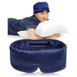 Eye Mask, 100% Silk Mask, Highly Moisturizing Power, Lustrous Skin, Warming and Relaxing Eyes and Ears, Skin-friendly, Beautiful Skin, Light Blocking, Pleasant Sleep Goods (Navy)
