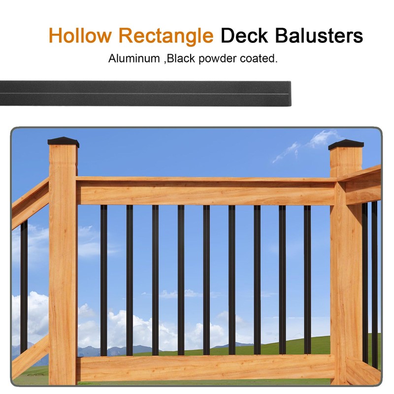 25 Pack 36" Black Hollow Rectangle Aluminum Deck Balusters with