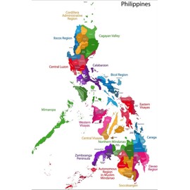 ART.COM Stretched Canvas Print Map of Republic of the Philippines with Eighty Provinces by Volina, 16" x 24"