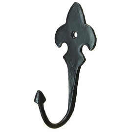 Wild West Hardware Fleur de Lis Style Hand Forged Decorative Iron Coat Hook - Black Powder Coat Finish - Sold Individually