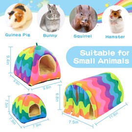 MABOZOO 3 Pack Guinea Pig House Accessories, Washable 2 Guinea Pig House and Guinea Pig Hideout Tunnel with Curtains, Guinea Pig Hideout for Guinea Pig, Hamster, Rabbit, Bunny, Chinchillas(Colorful)