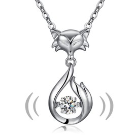 Han han Fox Pendant Necklace for Women Sterling Silver Fox Necklace Jewelry Cubic Zirconia Dancing CZ Diamond Cute Animal Lover Gift Birthday Gift