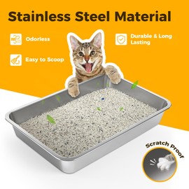 LIHONG Stainless Steel Cat Litter Box,Large Metal Litter Box for Small Cats Hamster Rabbits,No Smell,Non Stick,Easy to Clean(24" Lx16 Wx4 H,L)