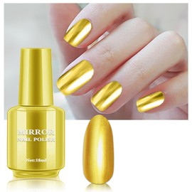 QIUFSSE Gold Nail Polish Metallic Nail Polish Long Lasting Mirror Effect Nail Polish Quick Dry Chrome Nail Polish for DIY and Professional Nail Art(18ML,Gold)