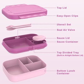 Caperci Stackable Bento Lunch Box for Adult & Teens - Reinforced Leak-Proof Lunch Container 4-Compartment with Utensils & Sauce Container, BPA-Free, Dishwasher/Microwave Safe, 47oz (Cherry Blossom)