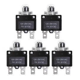 Fuzbaxy 5PCS 15Amp Circuit Breakers with Push Button Reset 32VDC,AC125-250V with Quick Connect Terminals and Waterproof Button Cap