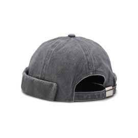Nanwansu Retro Cotton No Brim Hat Adjustable Rolled Cuff Brimless Beanie Skull Cap Grey