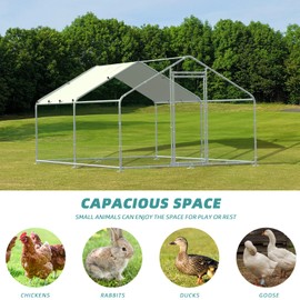MEETWARM Large Metal Chicken Coop Run, Walk-in Enclosure Poultry Hen Run House, Spire Shaped Chicken Pen with Waterproof & Anti-UV Cover for Outdoor Farm Use(9.8' L x 13.12' W x 6.56' H)