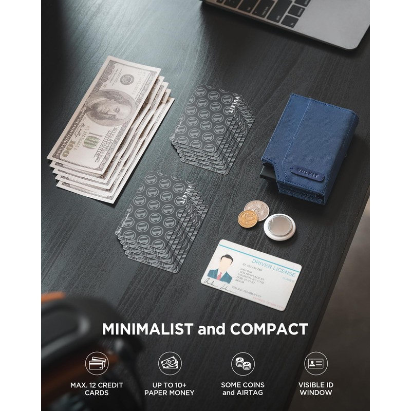 VULKIT Mens Wallet for Max.12 Cards with Pop-Up Credit Card