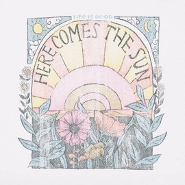 Life is Good Women's Here Comes The Sun Hippie Short Sleeve Crusher-LITE Tee (Small, Cloud White)