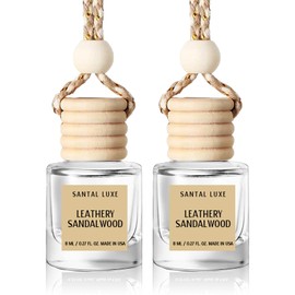 Car Air Freshener Hanging 2 Pack, Leathery Sandalwood Essential Oil Diffuser, Car Air Fresheners for Women, 45+ days Long Lasting Air Freshener for C ar, C ar accessories, Made in USA