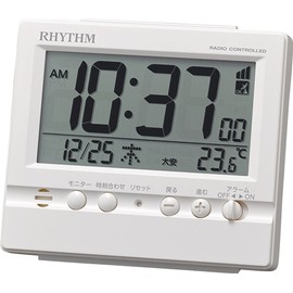 Rhythm 8RZ201SR03 Atomic Clock Alarm Temperature Calendar, White, 3.6 x 4.1 x 2.0 inches (9.1 x 10.5 x 5.2 cm)
