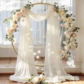 MDS Pack of 1 Panel (30" Width x 40ft Long) Wedding Arch Draping Fabric Sheer Chiffon Arbor Canopy Drapery for Wedding Ceremony Reception Decoration Party Ceiling Backdrop Curtain Swag - Ivory