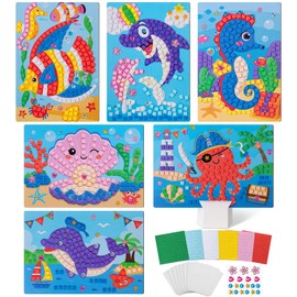 Tenare 6 Pieces Spring Mosaic Adhesive Painting Kit Mosaic Stickers for Girl DIY Crafts Art Handmade Assorted (Ocean Style)