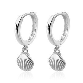 Mary & Jules Shell Earrings Gold Hanging, 925 Sterling Silver, Gold-Plated, Made of Recycled Silver, Hoop Earrings Gold with Pretty Shell Pendant, Summer Earrings Gold Hoop Earrings, Sterling Silver