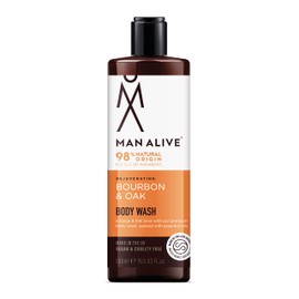 MAN ALIVE MAN ALIVE Shower Gel for men, 500ml mens body wash & face wash contains a masculine scent, Vegan, SLS Free & sulfate free formula. ideal mens grooming gifts for men (Bourbon & Oak, Single)