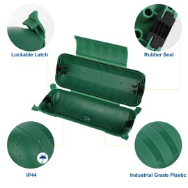 2 Pack of IP44 Outdoor Waterproof Box by Restmo, Weatherproof Extension Cord Cover, Safety Connection Seal for Outdoor Outlet, Electrical Plug, Holiday Decorations, LED Strip Light, Power Tool, Green