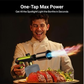 Heavy-Duty Propane Torch with One-Touch Ignition, Max Flame Blow Torch for BBQ, Grilling, Sous Vide, Charcoal Lighting, Flame Thrower for Cooking & Outdoor Use – Tank Not Included