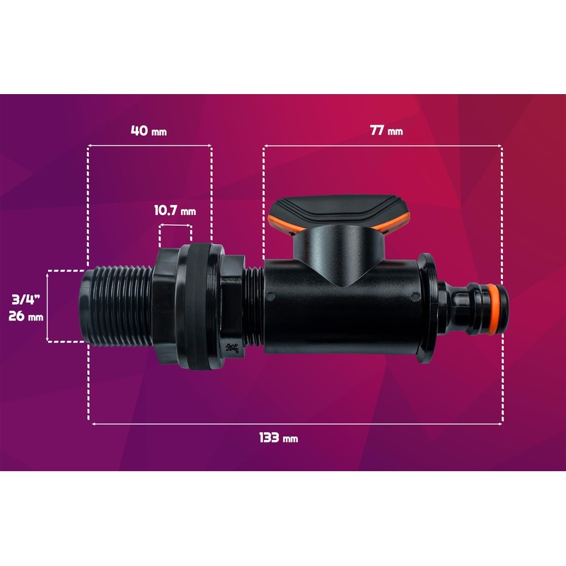 GASMIS Tank Feedthrough with Stopcock, External Thread 26.44 mm, 3/4