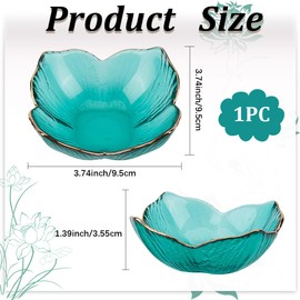 CREATCABIN Green Flower Ring Dish Jewelry Tray Small Glass Trinket Tray Jewelry Organizer Plate Bowl Ring Holder Dish Decorative for Earrings Necklaces Bracelet Watch Keys Tableware 3.8x3.8Inch