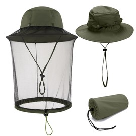 Filhome Mosquito Head Net Hat Hats with Removable Veil Net Mesh Hiking Fishing Gardening Protect from Bee Mosquito for Women Men, Green